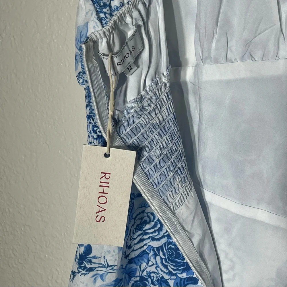 RIHOAS Blue Floral Tie Strap Dress Sz M NWT - Picture 4 of 6